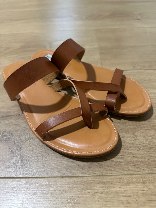 Steve Madden Shoes - Steve Madden Tan and Brown Strappy Slide Sandals